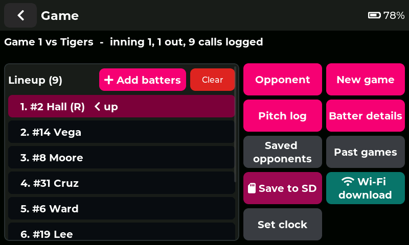 Callsign coach unit game screen with pitch and location buttons